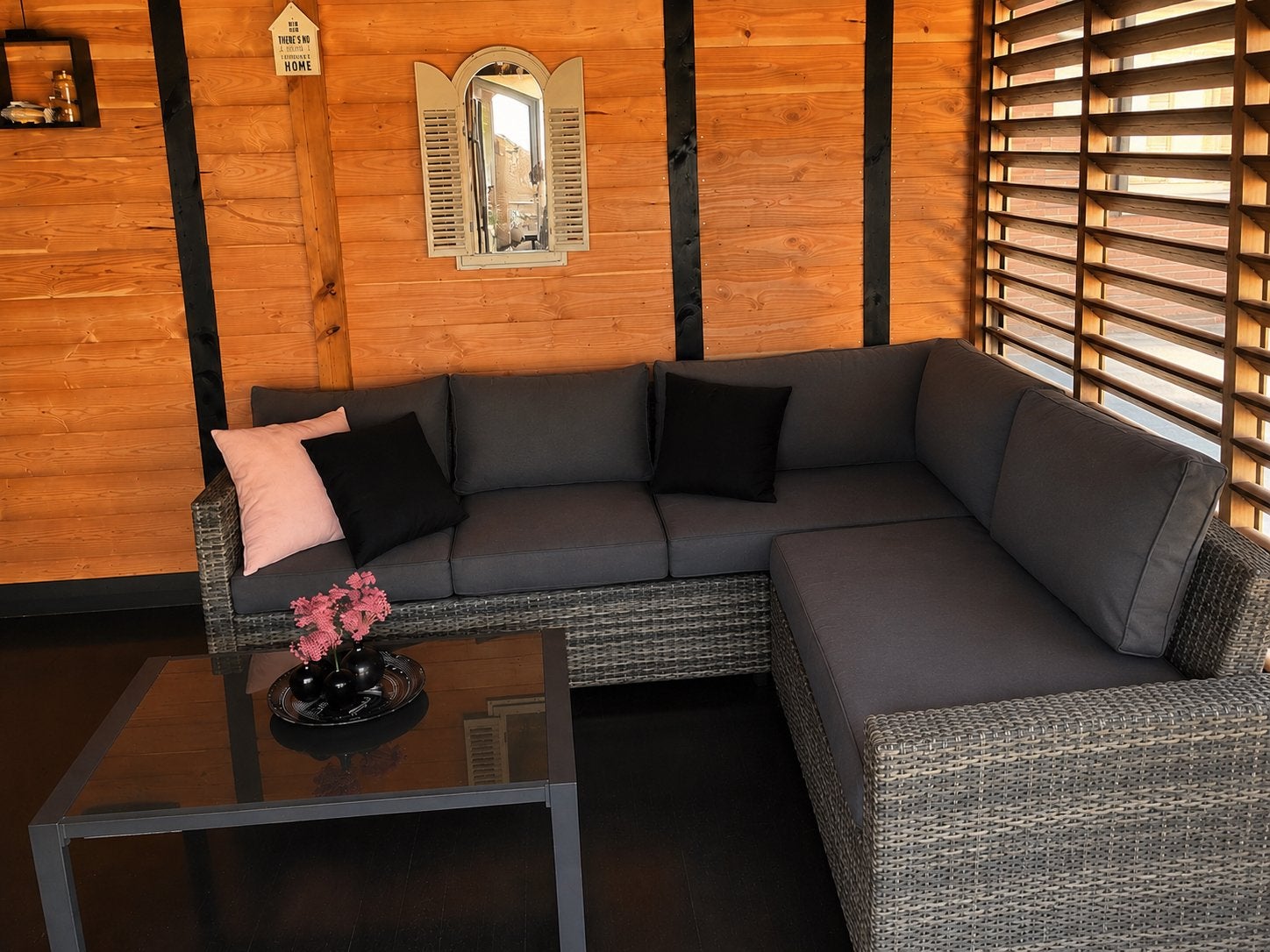 Mooie wicker loungeset incl tafel met glasplaat, Tuin en Terras, Tuinsets en Loungesets, Ophalen, Zo goed als nieuw, Wicker