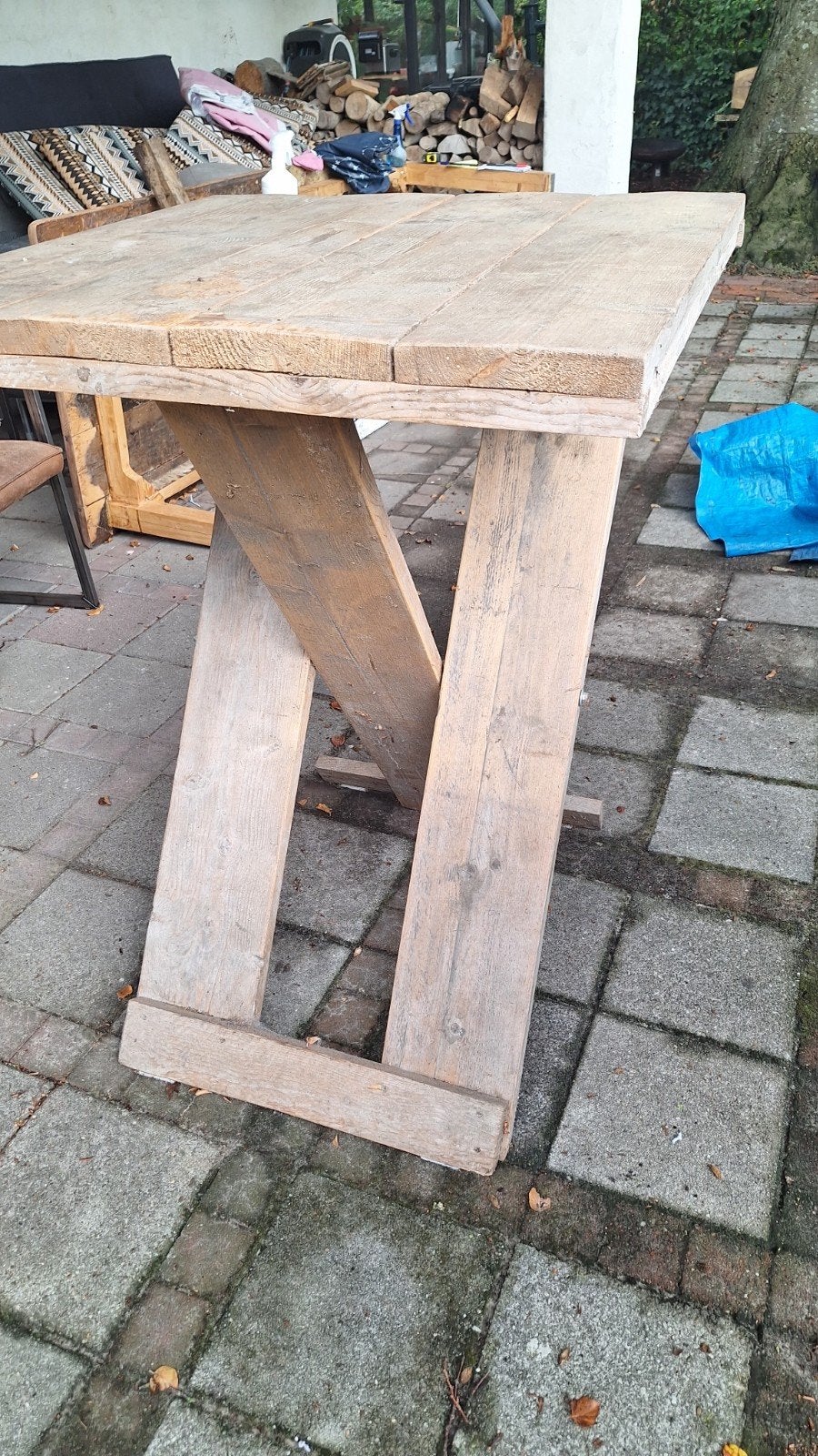 Inklapbare Steigerhouten Statafel - 80x80x110cm, Ophalen of Verzenden, Gebruikt, Vierkant, Hout