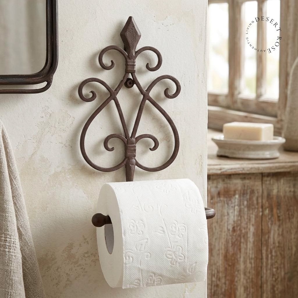 Brocante landelijke toiletrol houder gietijzer bruin, Ophalen of Verzenden
