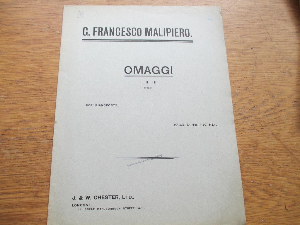 FRANCESCO MALIPIERO - OMAGGI - VOOR PIANO, Muziek en Instrumenten, Gebruikt, Klassiek, Ophalen of Verzenden, Artiest of Componist