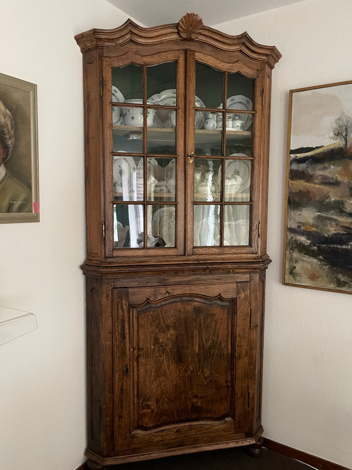 Antieke hoekkast van massief eiken hout, Ophalen of Verzenden