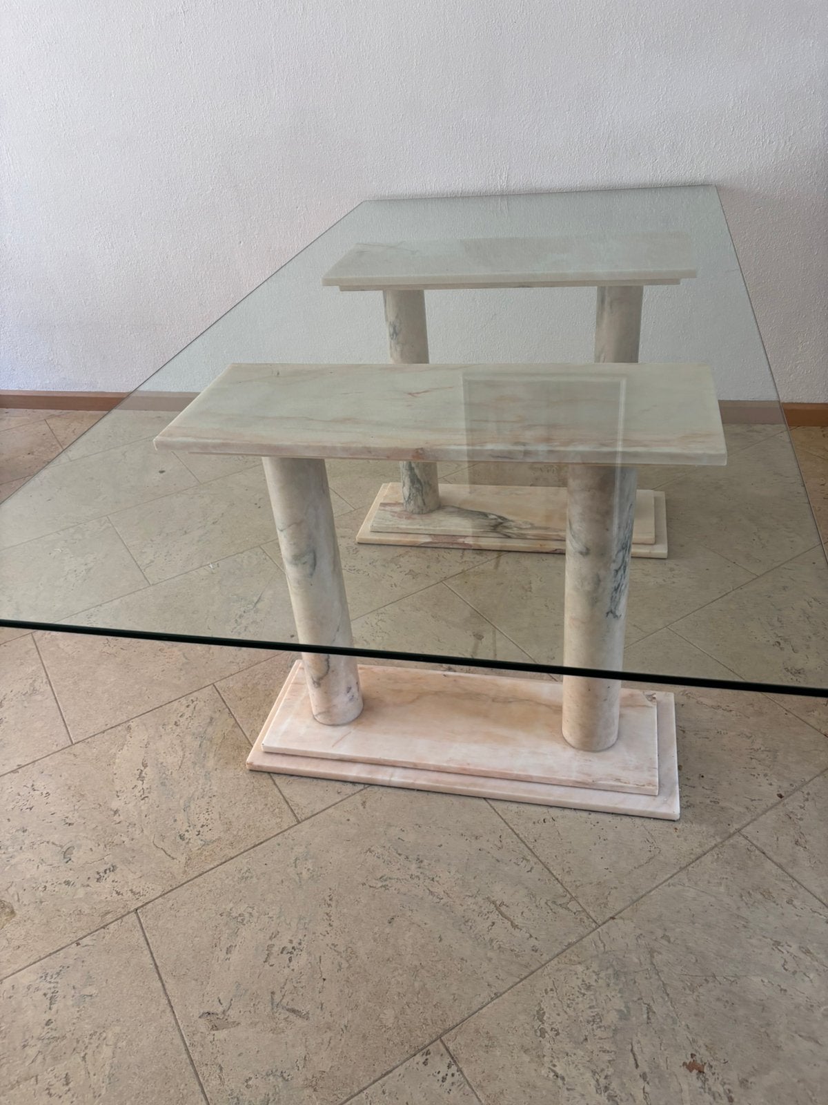 Eettafel glas en marmer 100 x 200, Ophalen, Gebruikt, 200 cm of meer, 50 tot 100 cm
