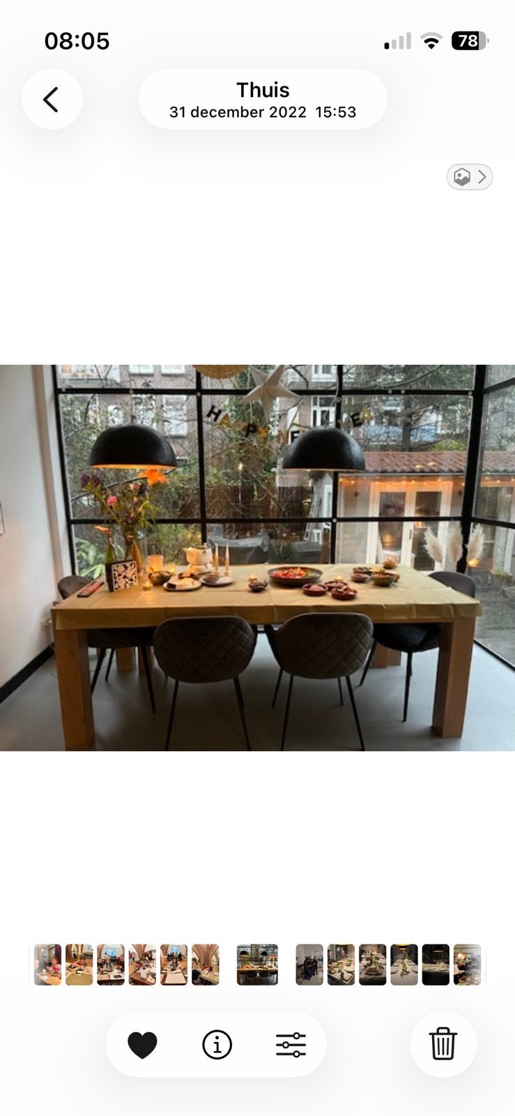 Prachtige massief eiken eettafel met bankje en kruk, Ophalen, Eikenhout, 200 cm of meer, 50 tot 100 cm