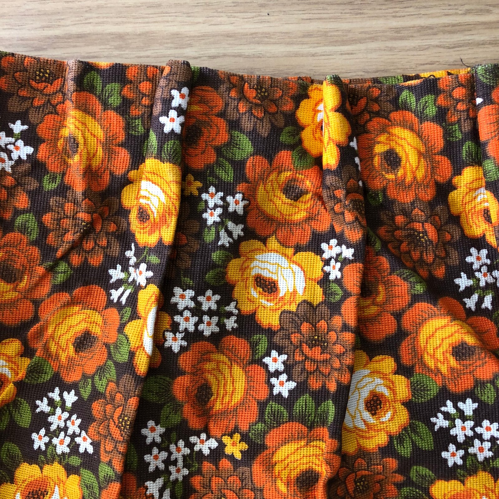 Vintage Gordijn | oranje gebloemd  | 185 x 145cm | jaren 70, Ophalen of Verzenden, Bruin
