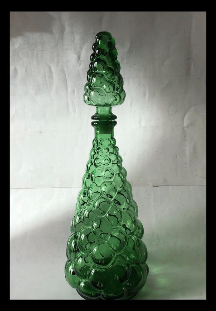 Mooie glazen italiaanse Empoli Genie fles groene druiventros, Ophalen of Verzenden