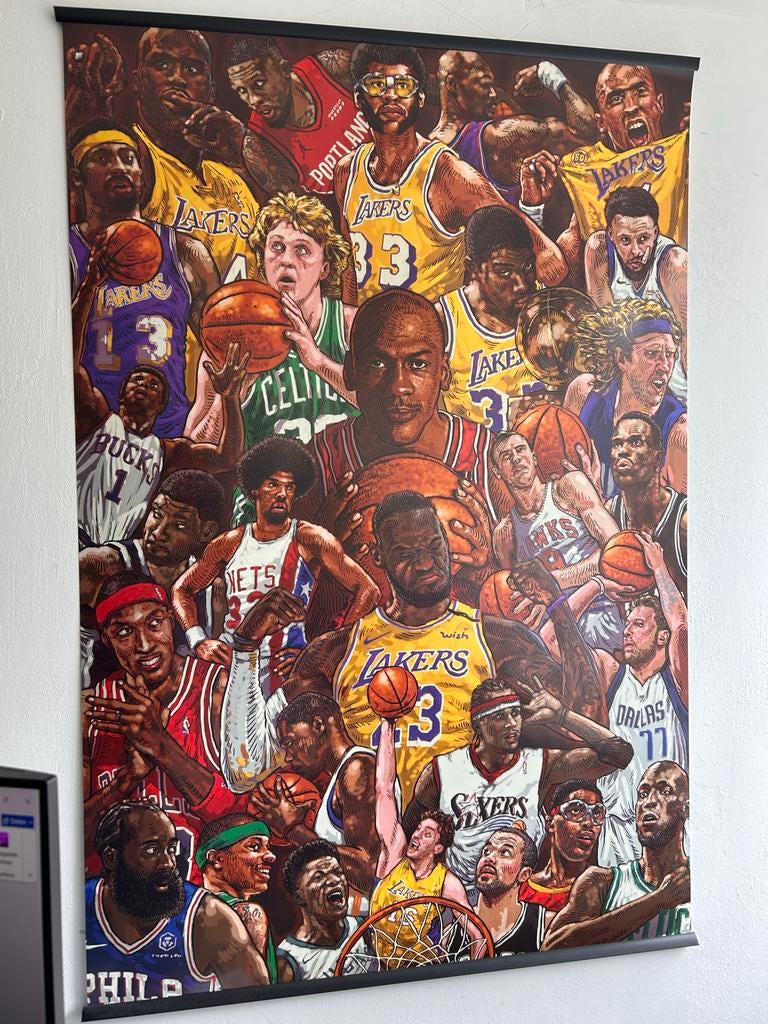 Poster met all time NBA helden, Met lijst, Deurposter of groter, Ophalen of Verzenden, Sport