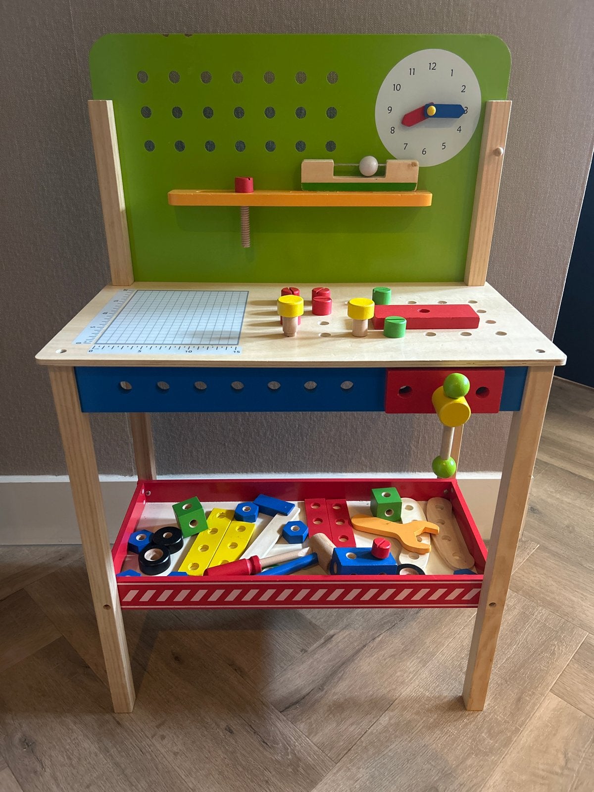Houten Bouwtafel met Gereedschap en Bouwblokken, Kinderen en Baby's, Speelgoed | Educatief en Creatief, Ophalen, Gebruikt, Knutselen