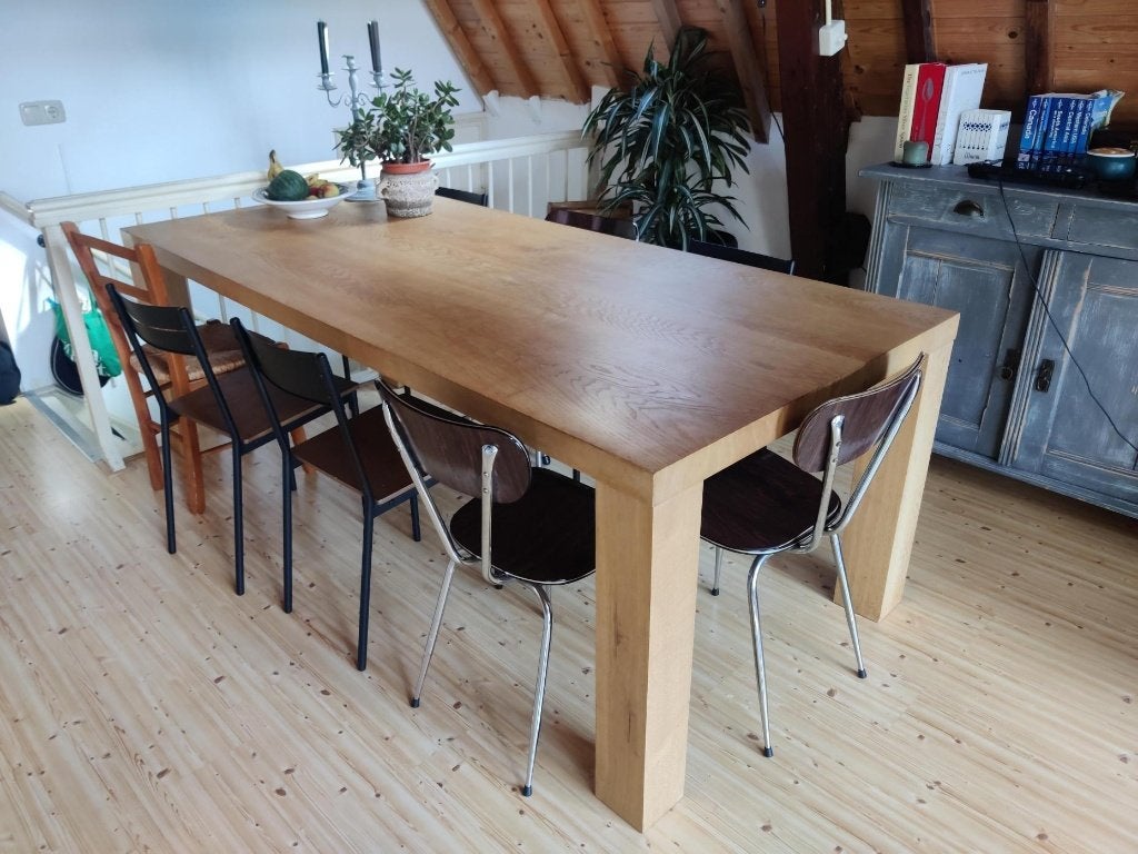 Eettafel - 220 cm, Ophalen, Eikenhout, 200 cm of meer, 50 tot 100 cm