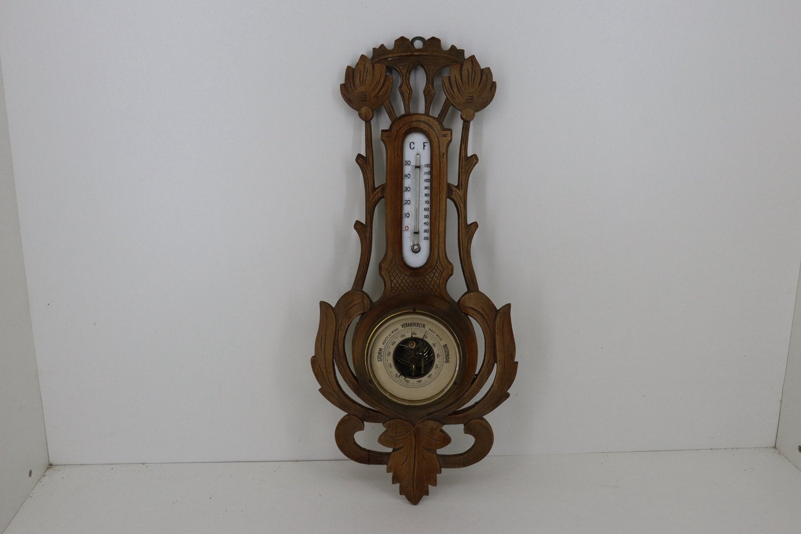 Antieke houten wandbarometer met thermometer – Jugendstil, Ophalen of Verzenden, Zo goed als nieuw