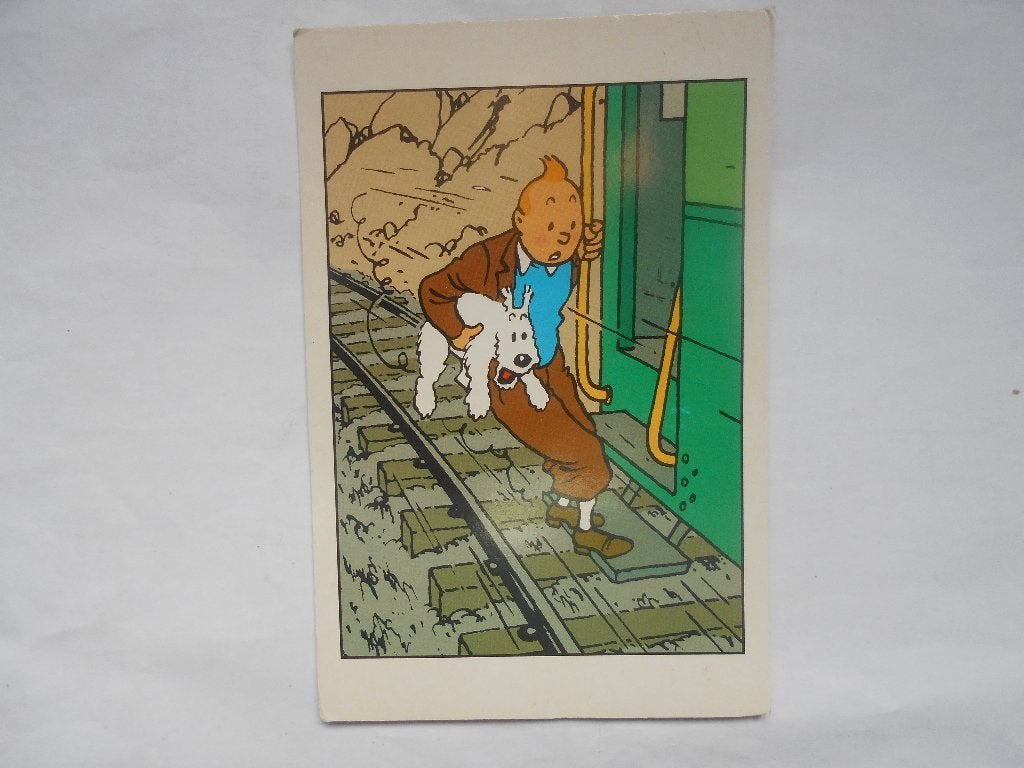Kuifje met Bobbie op de trein - Vintage Ansichtkaart, Ophalen of Verzenden, 1980 tot heden, Gelopen, Cultuur en Media