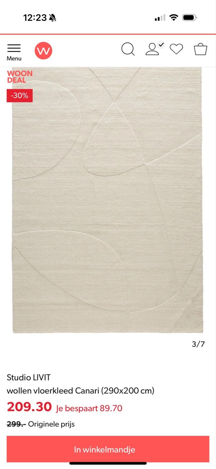 Studio LIVIT wollen vloerkleed Canari (290x200 cm), Ophalen, Beige, 150 tot 200 cm, 200 cm of meer