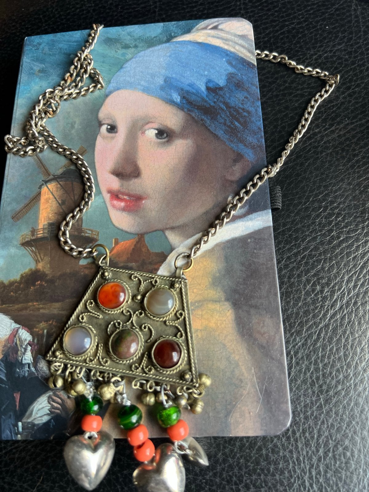 Vintage ketting met hanger en edelstenen, Overige materialen, Gebruikt, Overige kleuren, Ophalen of Verzenden