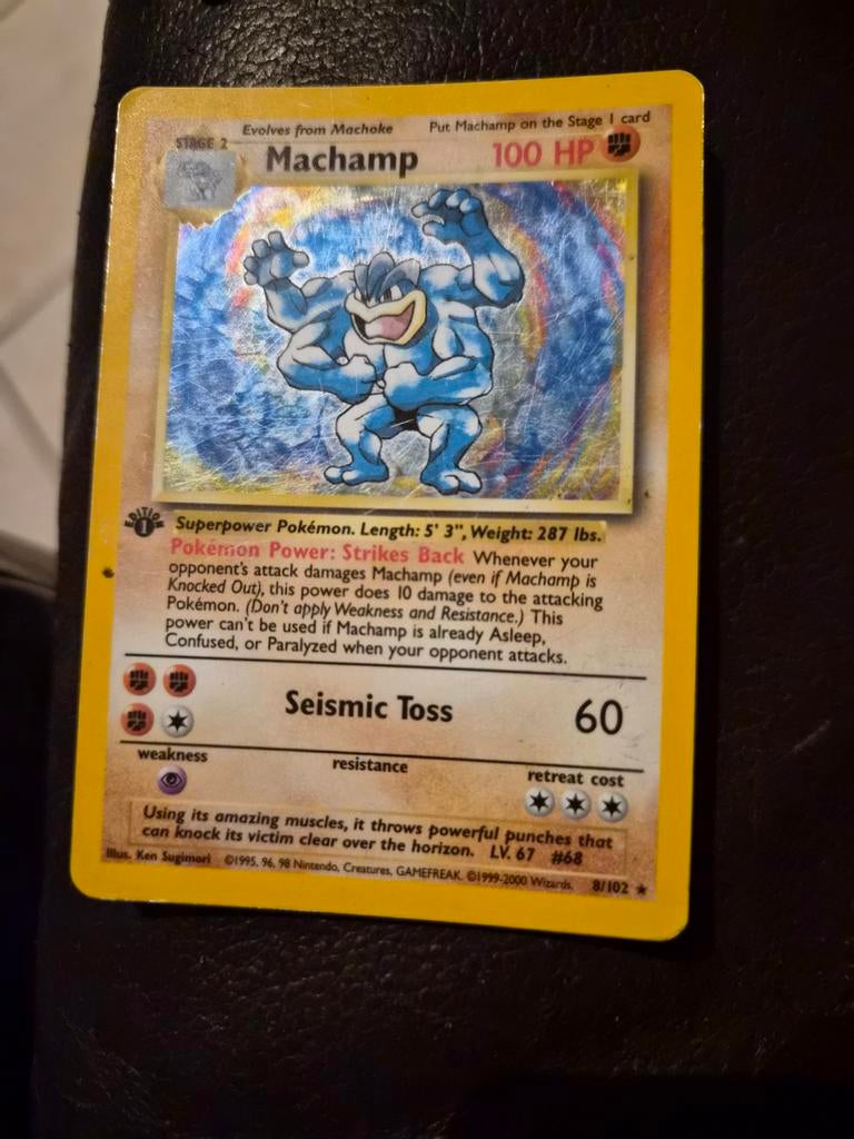 Machamp holo base set 8/102, Ophalen of Verzenden, Gebruikt, Losse kaart, Foil