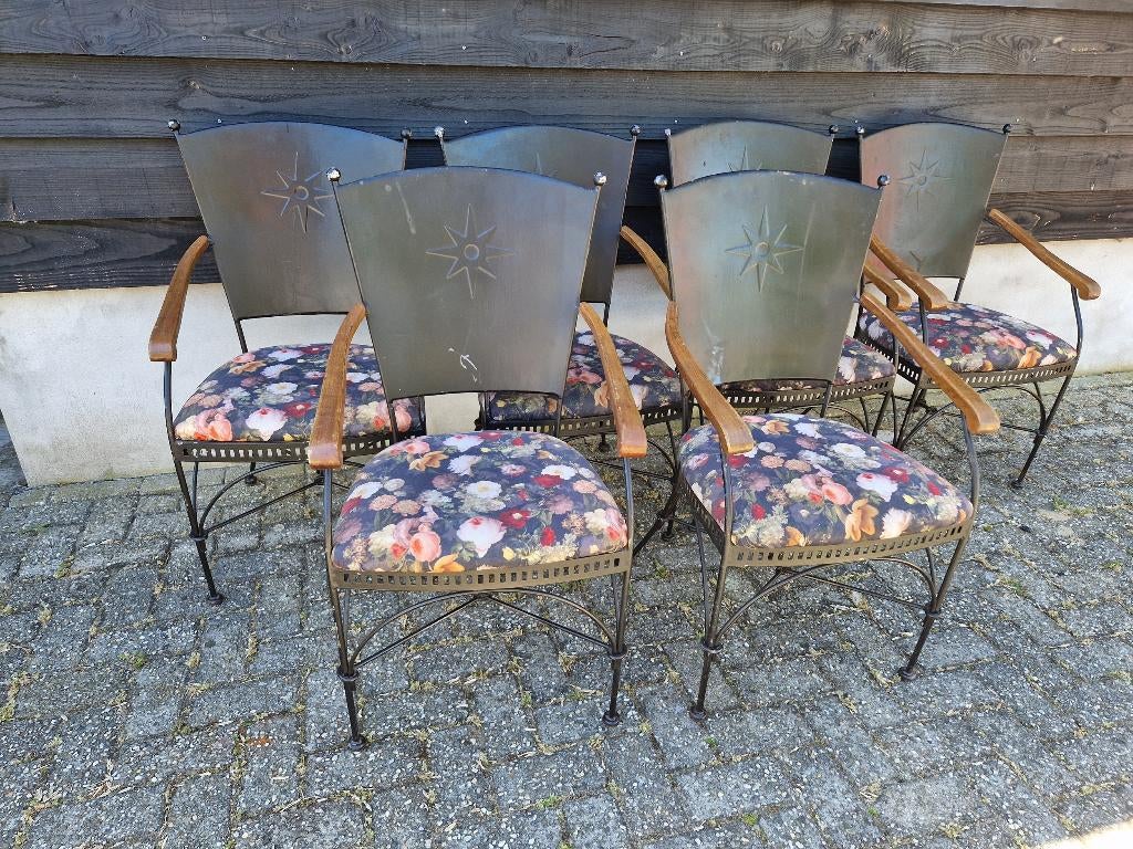 6X stoel, eetkamerstoel, zware stoelen metaal, klassiek, Ophalen, Gebruikt, Zwart, Metaal