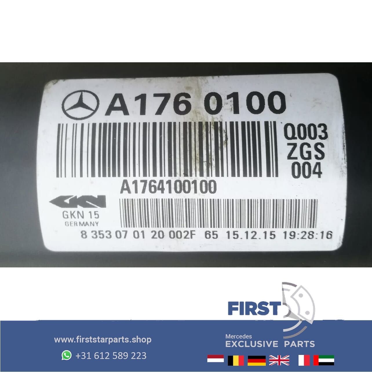 A1760100 TRANSMISSIE CARDANAS CARDAN COMPLEET Mercedes A KLA, Gebruikt, -, Ophalen of Verzenden, -
