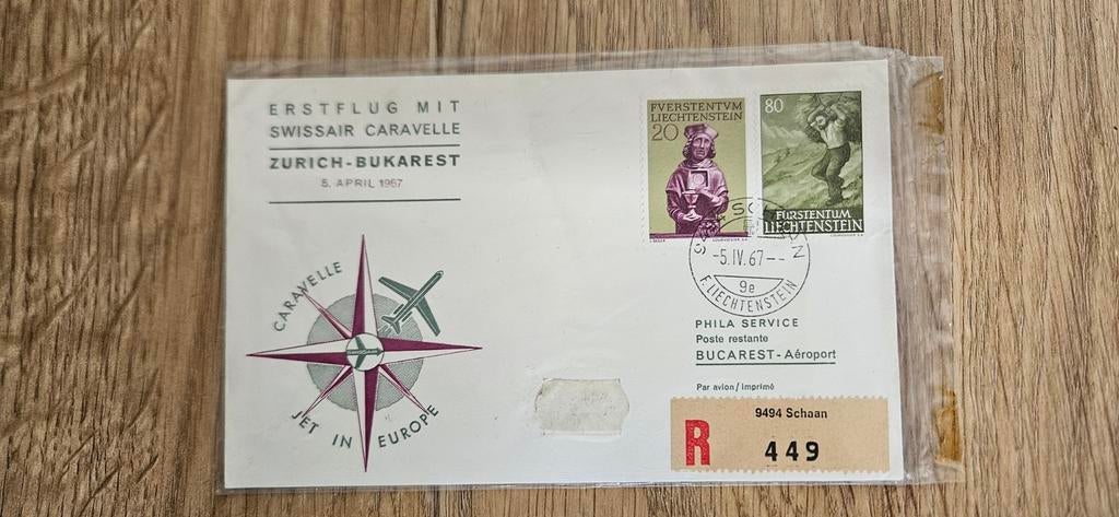 Eerste vlucht Zürich-Boekarest 1967 Swissair, Verzenden, Envelop