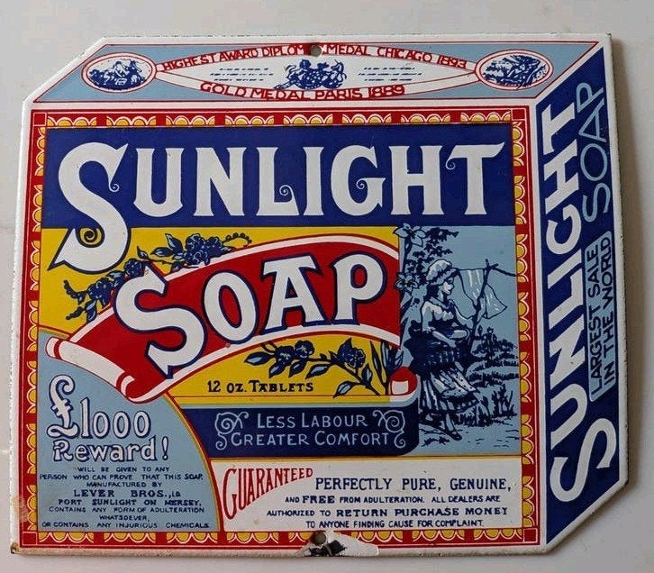 Antiek Sunlight Soap reclamebord, Ophalen of Verzenden