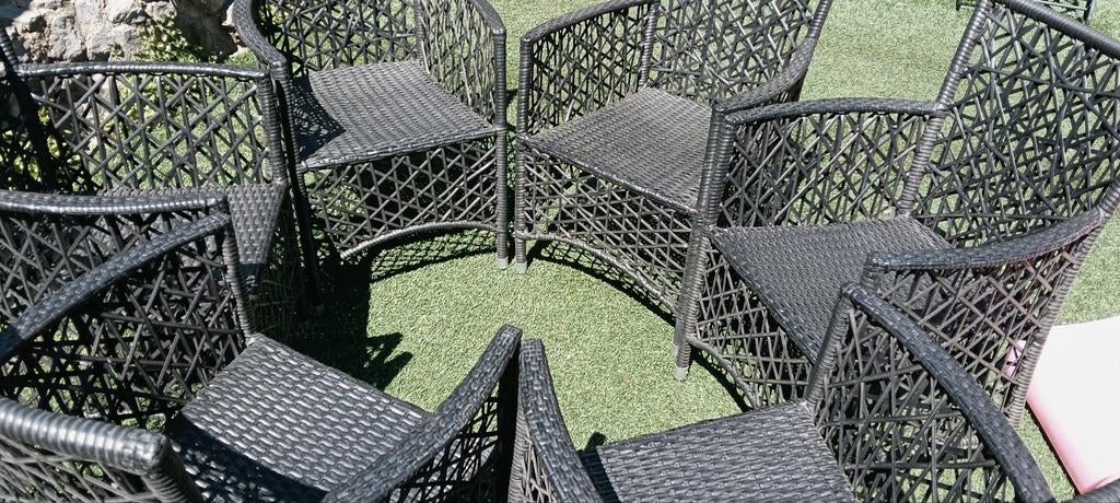 6 aluminium kunststof tuinstoelen zwart  lichtgewicht, Ophalen, Gebruikt, Aluminium