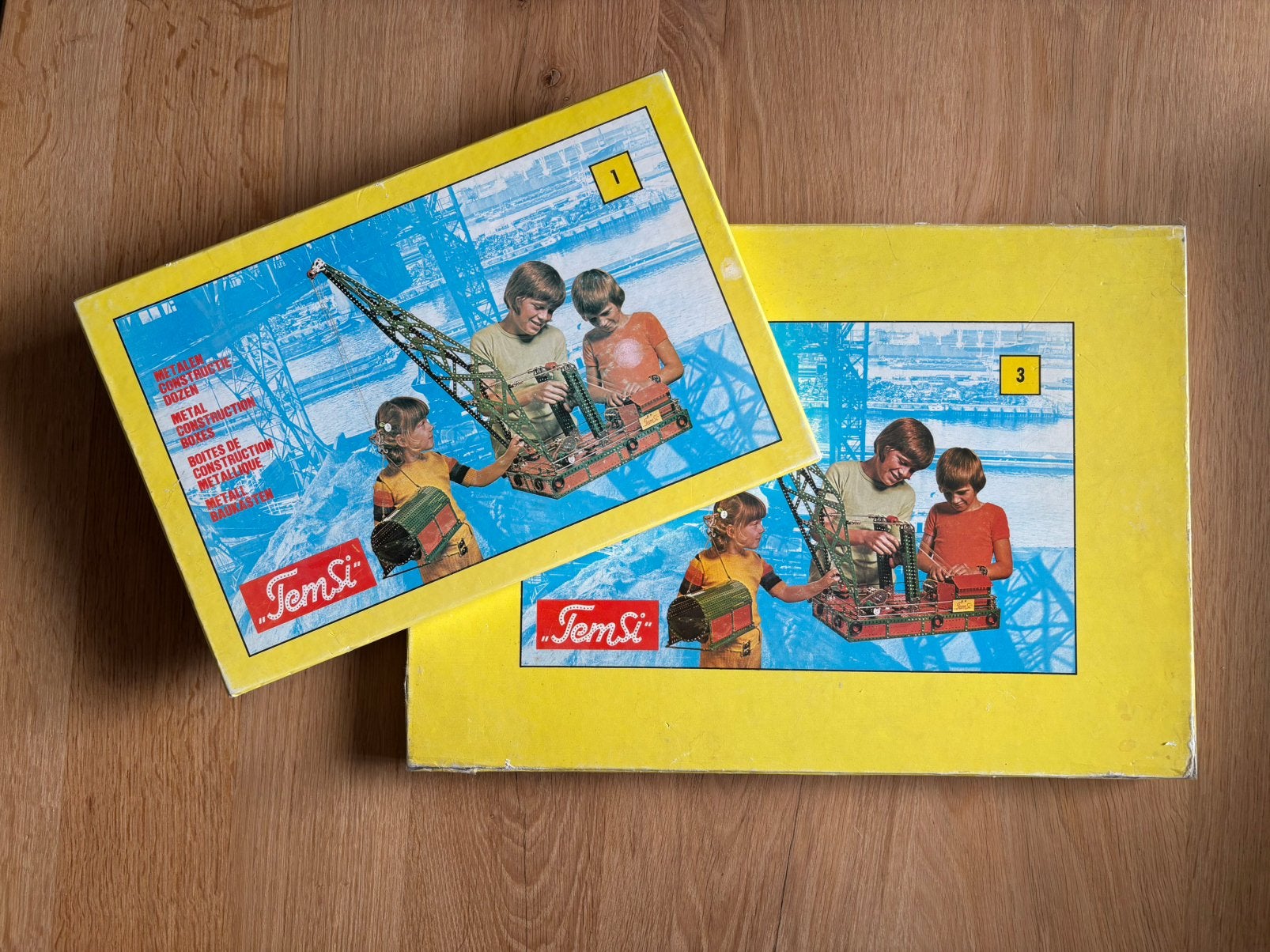Vintage Temsi metalen constructiedozen nr. 1 en nr. 3, Ophalen of Verzenden