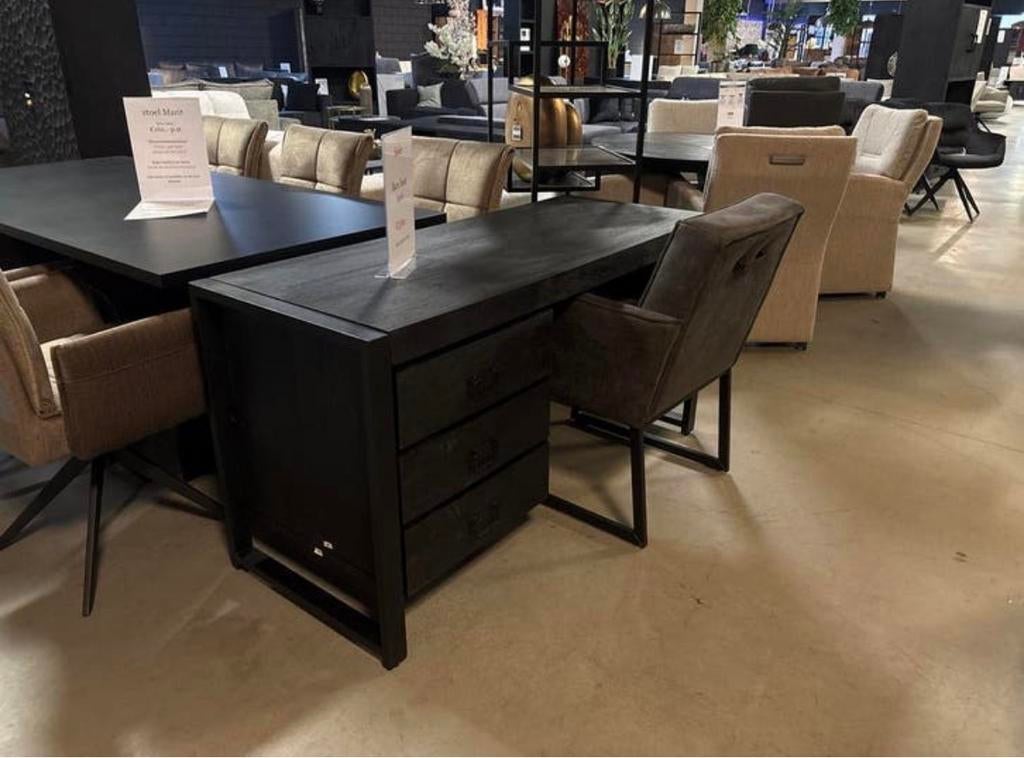 Zwart mangohouten bureau 140 cm SHOWROOM OPRUIMING, Ophalen, Nieuw, Overige merken, Modern