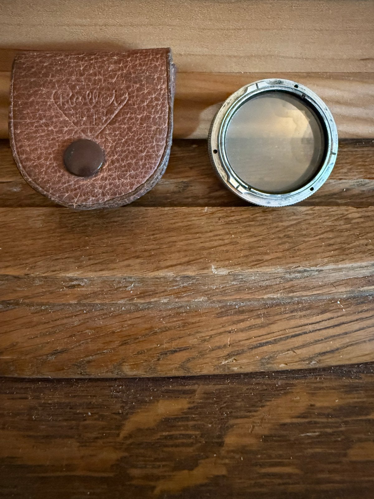 Vintage Rollei filter met leren hoesje, Gebruikt, Ophalen of Verzenden, Overige vattingen, Zeiss