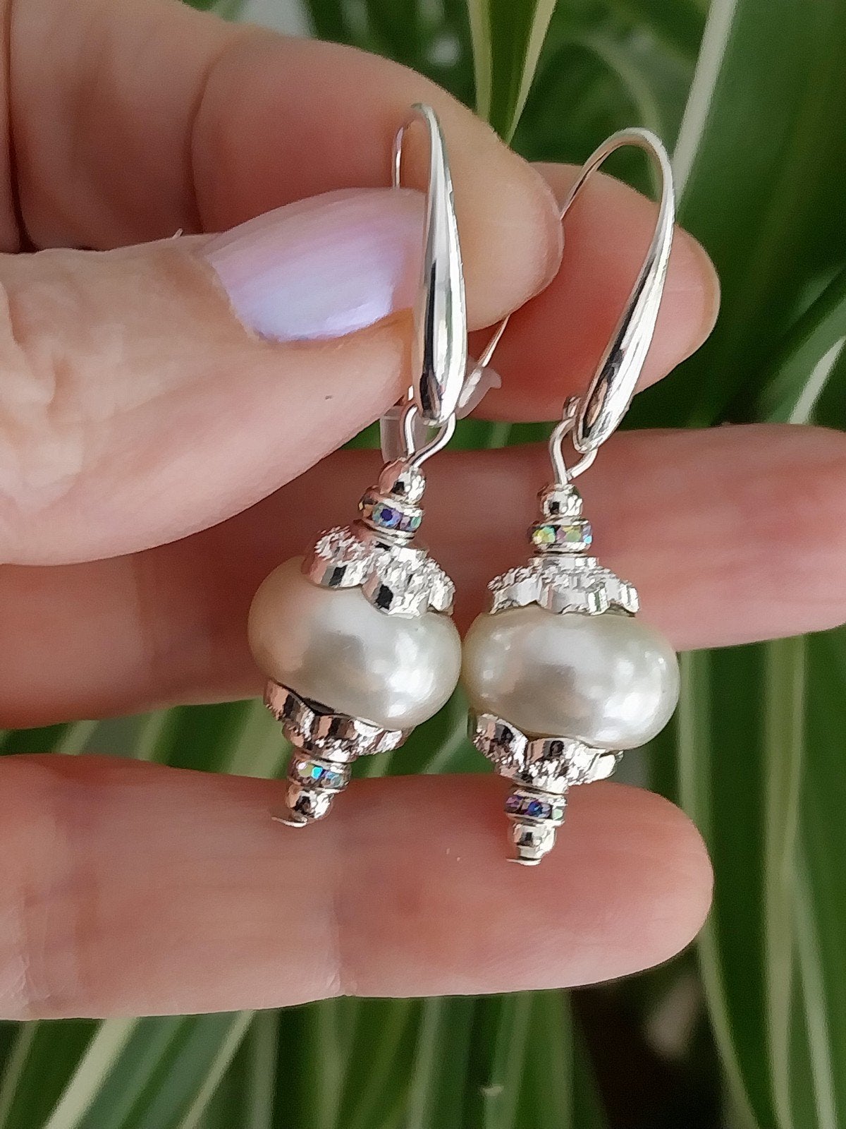 Neo Romantiek parel met strass oorbellen #906, Overige materialen, Hangers, Verzenden, Zo goed als nieuw