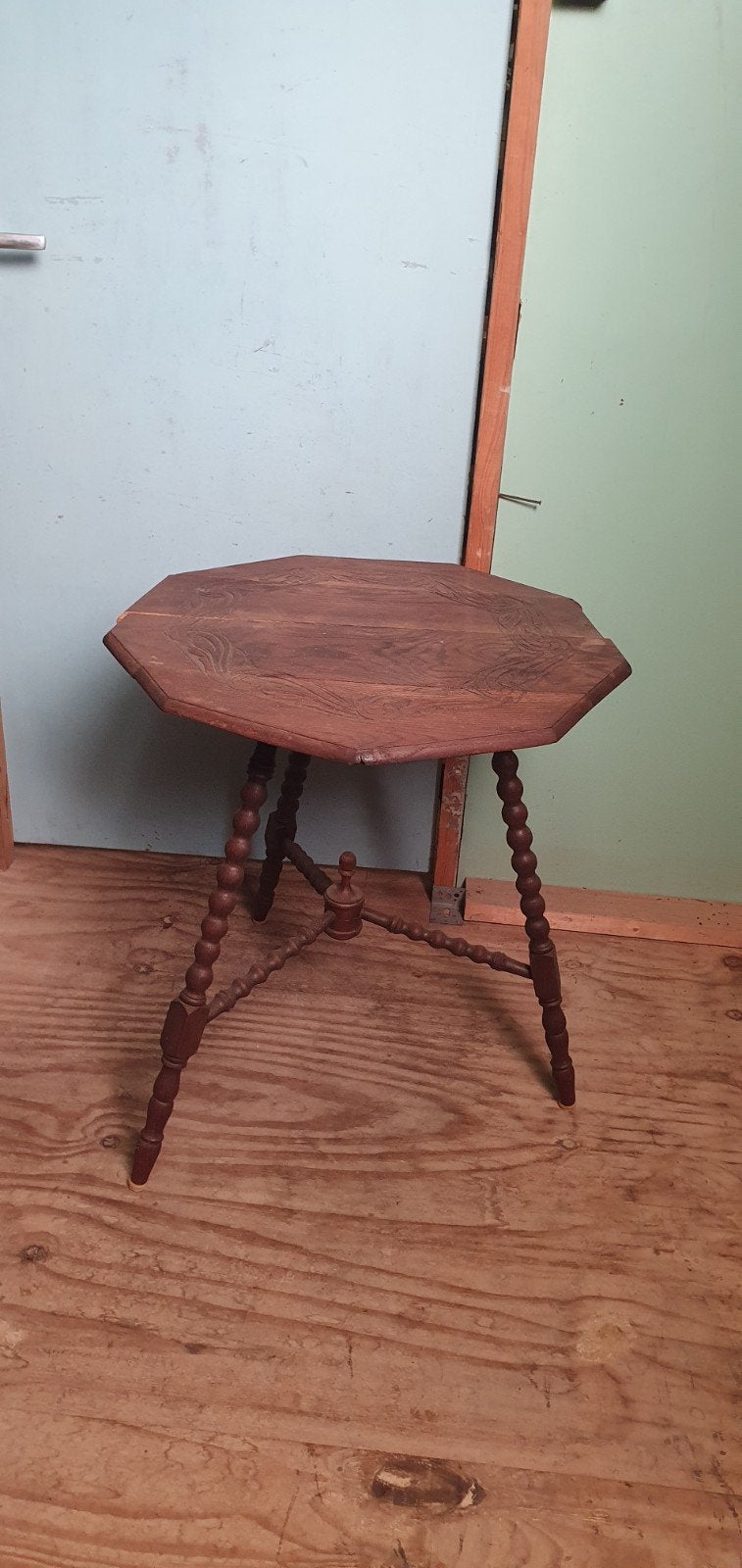 Antieke Spinnepoot Tafel - Octagonaal Houtsnijwerk, Ophalen of Verzenden