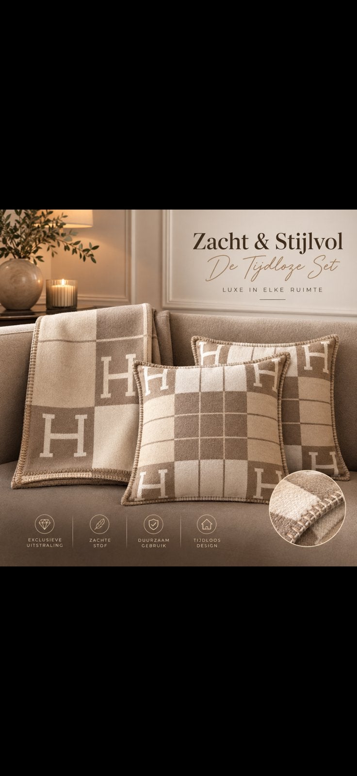 Luxe Decor set Plaid en twee kussen hoezen, Huis en Inrichting, Ophalen of Verzenden, Zo goed als nieuw