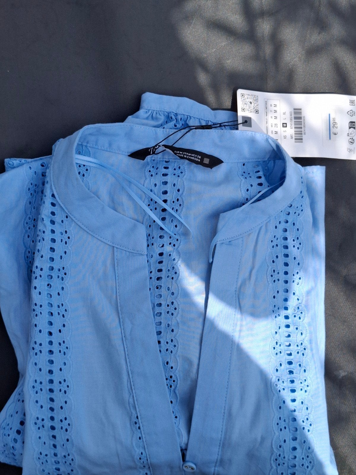 mooie nieuwe Zara anglaise broderie blouse 100% katoen, Blauw, Zara, Nieuw, Ophalen