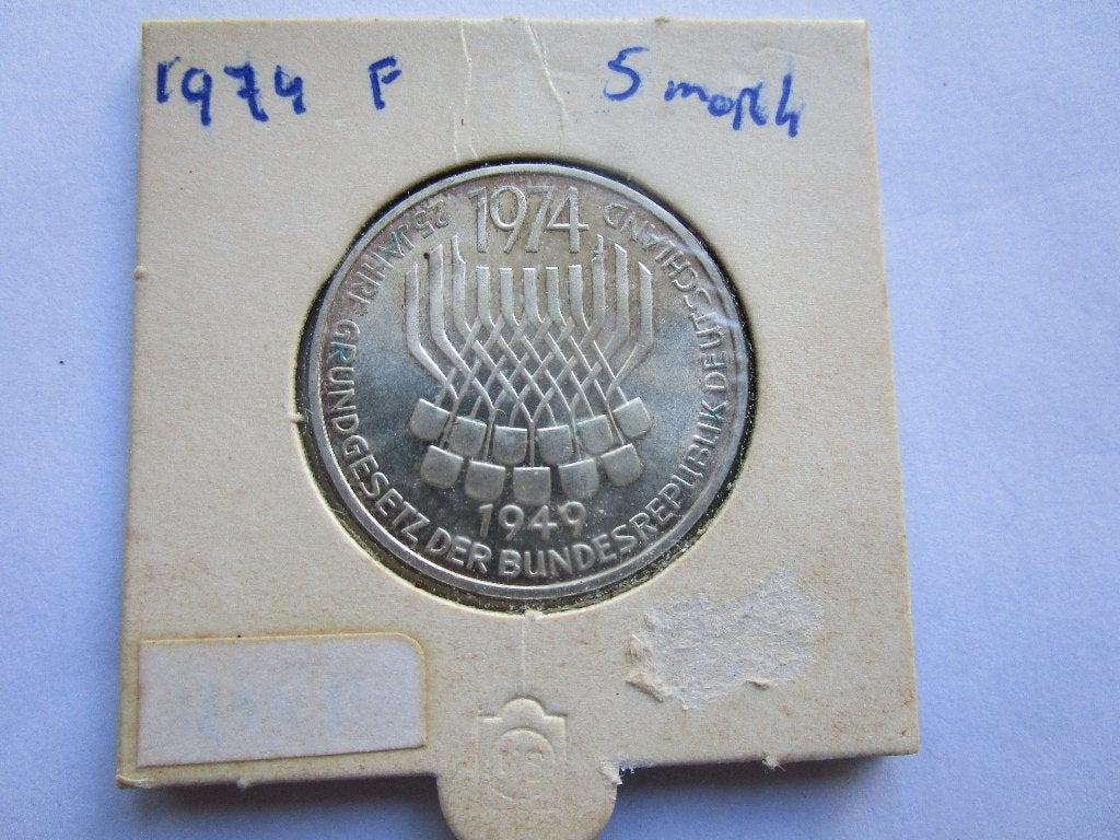5 mark munt 0,625 zilver 25 Jahre Grundgesetz Deutschland, Verzenden, Duitsland, Losse munt, Zilver