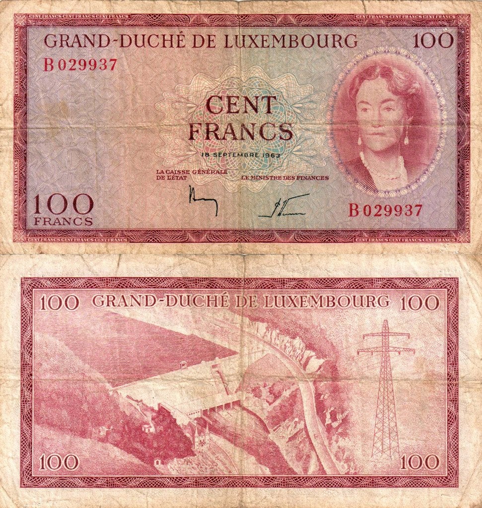 Luxemburg 100 francs 1963 - F, Postzegels en Munten, Verzenden, Overige landen, Los biljet