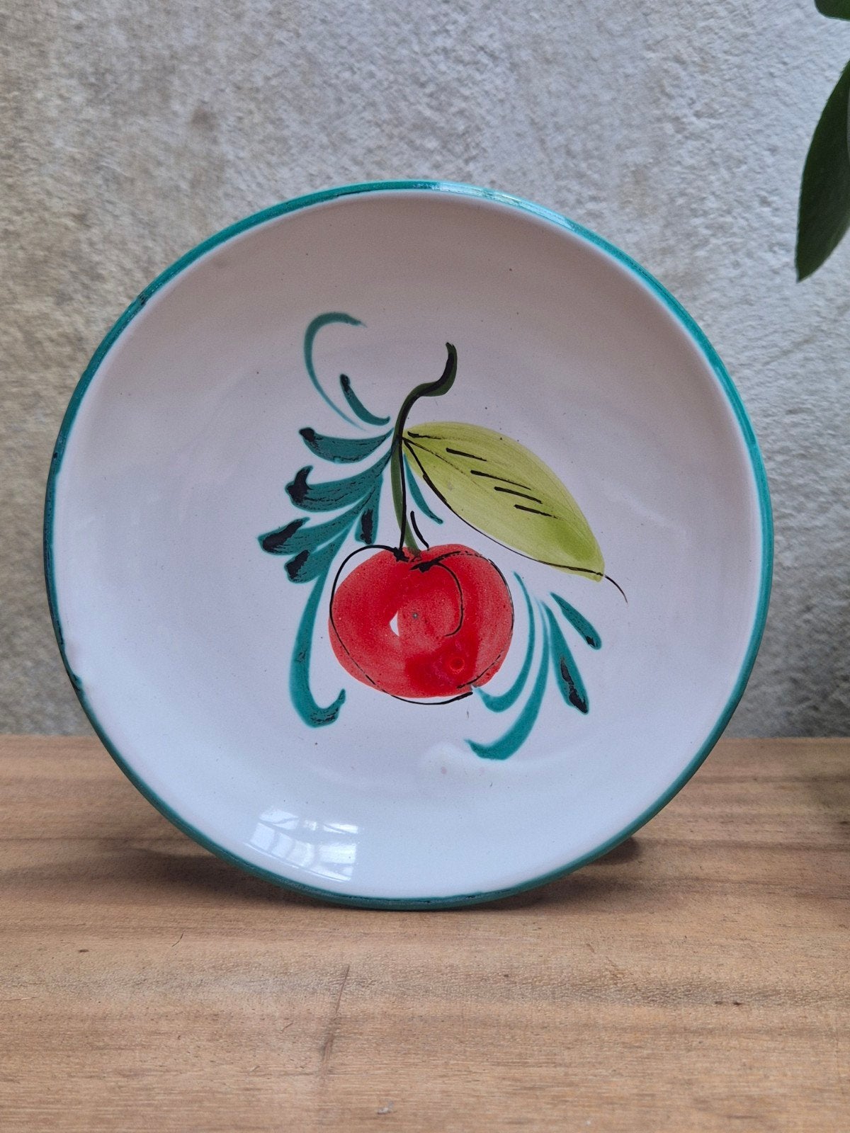 Set van 6 handgeschilderde borden met kersenmotief, Antiek en Kunst, Antiek | Servies los, Ophalen of Verzenden
