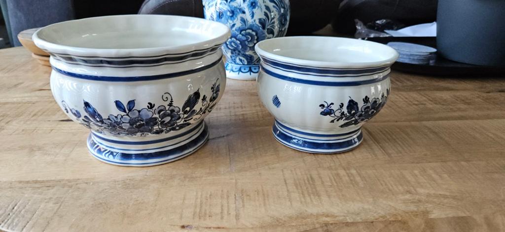 Delfts Blauw bloempotten set - 2 stuks, Antiek en Kunst, Ophalen of Verzenden