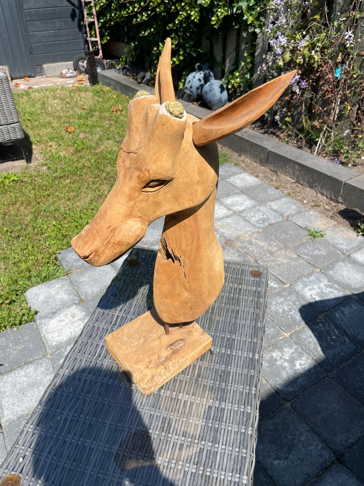 Teak houten beeld van een hert, Antiek en Kunst, Kunst | Beelden en Houtsnijwerken, Beeld, Hout, Bruin, Overige stijlen