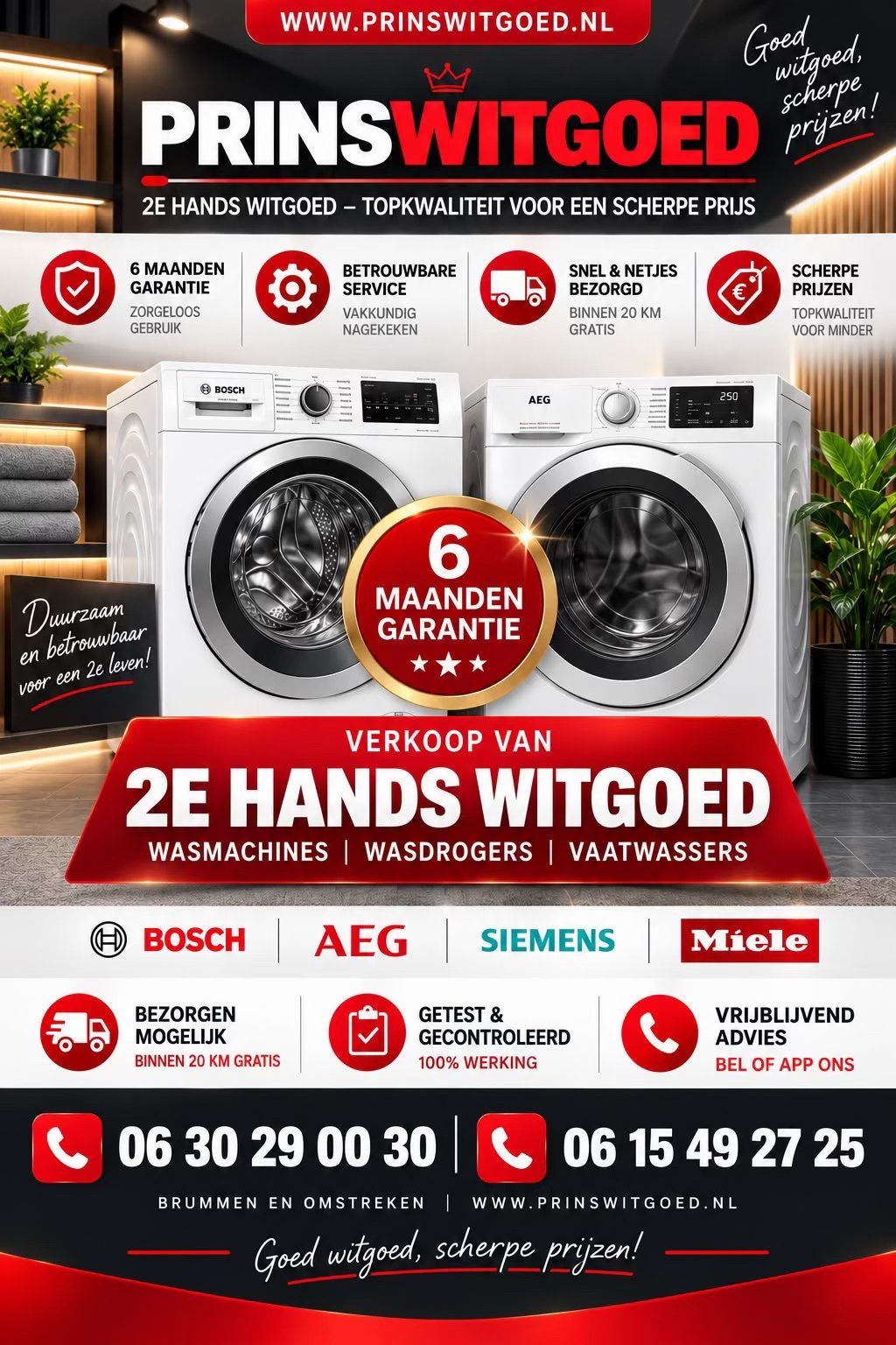 Bosch / AEG / Siemens / Miele wasmachine/wasdroger, 6 tot 8 kg, Ophalen of Verzenden, 1200 tot 1600 toeren, Minder dan 85 cm