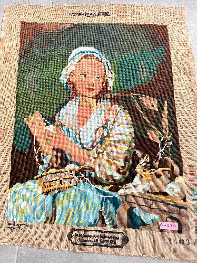 Mooi geborduurd,meisje met garen (64 x 30 cm), 50 – 75, Minder dan 50 cm, Ophalen of Verzenden, Zo goed als nieuw