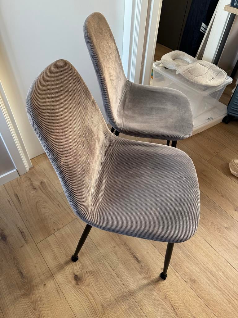 Set van 2 stoelen | ribstof grijs, Huis en Inrichting, Stoelen, Gebruikt, Twee, Stof, Grijs, Ophalen