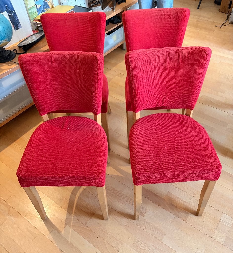 4x rode stoelen van het merk Satelliet, in goede staat, Hout, Gebruikt, Ophalen of Verzenden, Vier