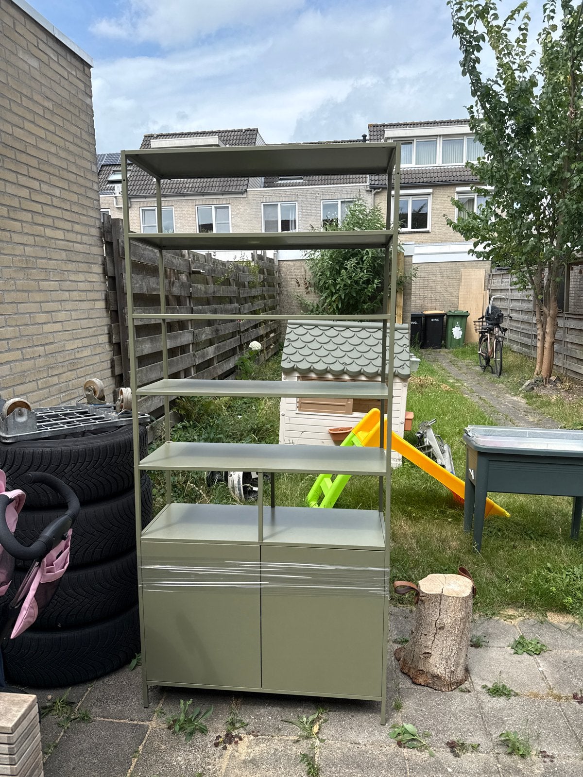GRATIS Metalen Kast met Planken en Deuren - Olijfgroen, Ophalen, Gebruikt, 200 cm of meer, 50 tot 100 cm