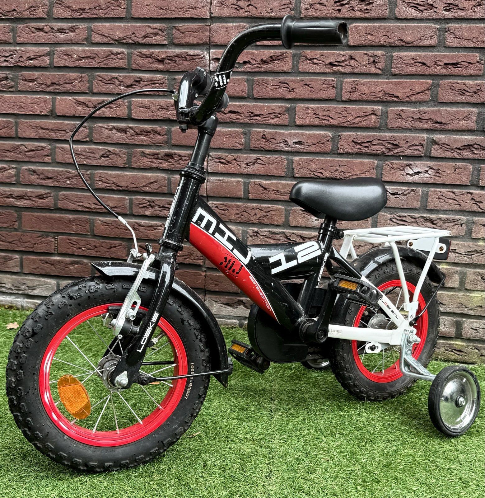 12” kinderfiets met zijwielen, Terugtraprem, Zijwieltjes, Gebruikt, Ophalen of Verzenden