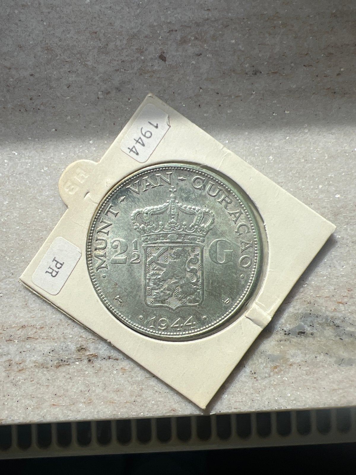 Zilveren 2½ Gulden Munt Curaçao 1944 Koningin Wilhelmina, Zilver, Ophalen of Verzenden, Koningin Wilhelmina, Losse munt