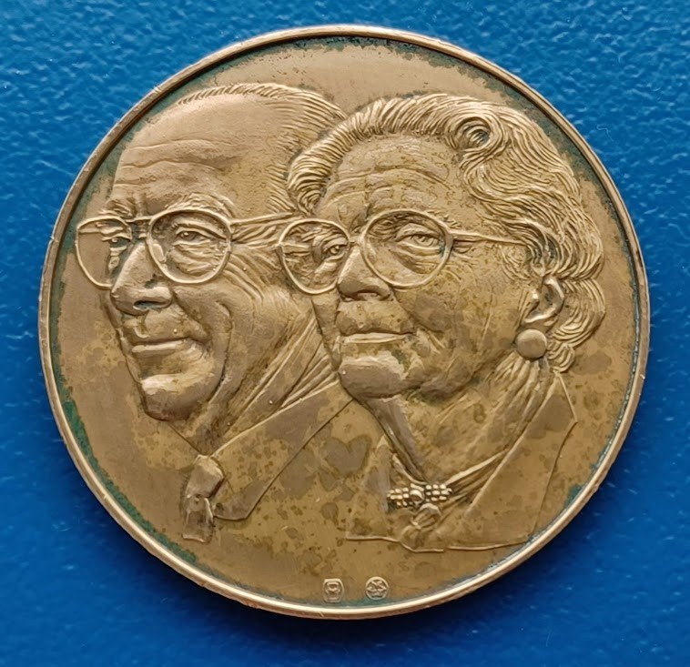 Penning Gouden Bruiloft Prinses Juliana & Bernhard - 1987, Verzenden, Brons