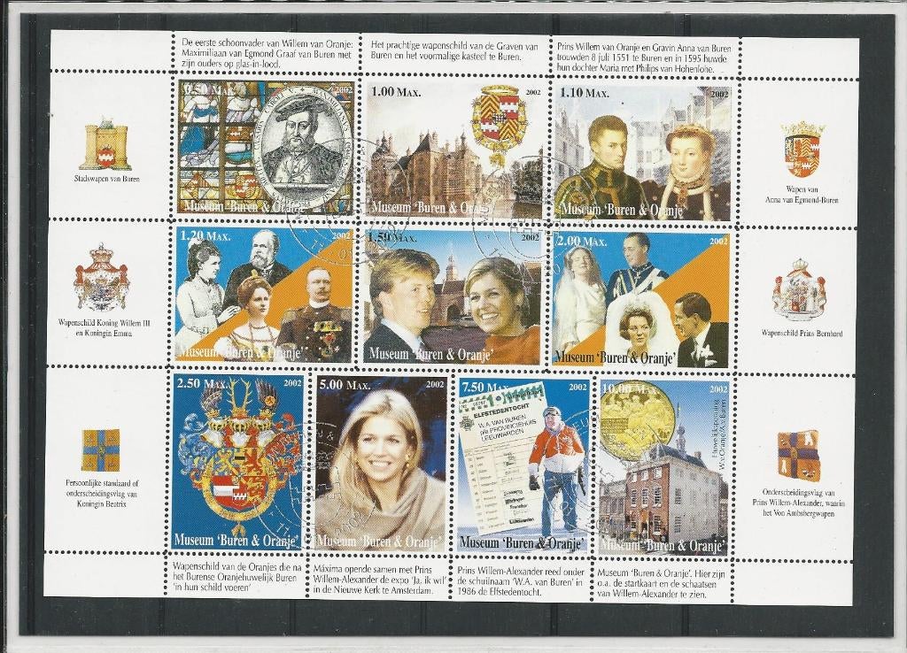 vel met 10 herinneringszegel (sluitzegels) Alexander +Maxima, Ophalen of Verzenden, Overige typen