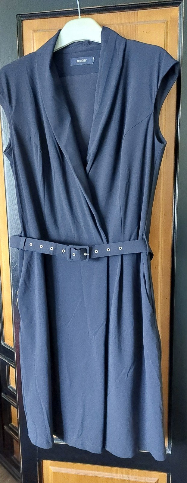 Elegant blauw Jurkje met Ceintuur - Maat L, Maat 38/40 (M), Blauw, Ophalen of Verzenden, Zo goed als nieuw