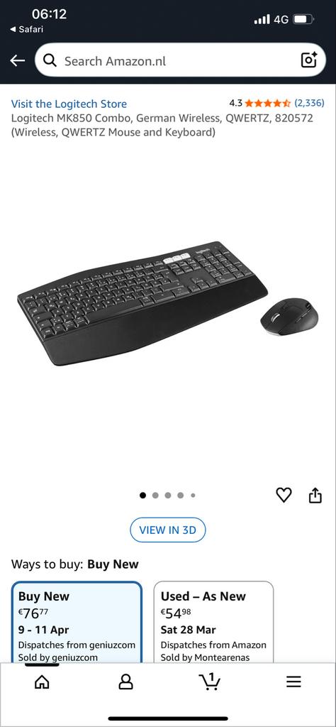 Logitech MK850 Draadloos Toetsenbord & Muis Combo QWERTZ, Computers en Software, Gebruikt, Ergonomisch, Ophalen of Verzenden, Draadloos