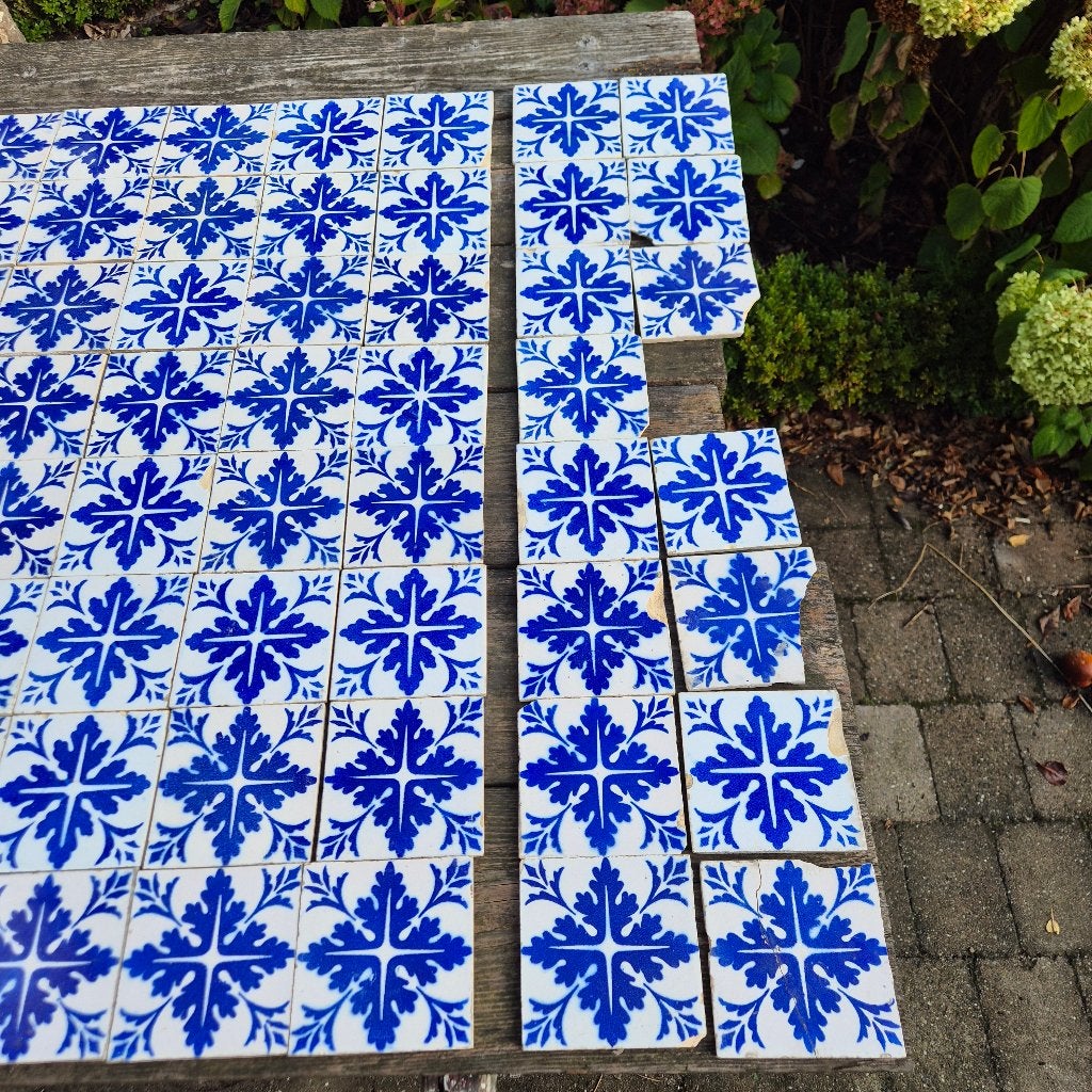 Set van 56 antieke wandtegels 13x13 cm blauw wit, Antiek en Kunst, Antiek | Wandborden en Tegels, Ophalen