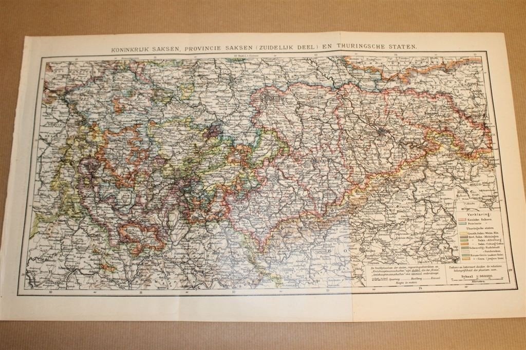 Antieke kaart - Saksen en Thuringen - Circa 1900, Ophalen of Verzenden, 1800 tot 2000, Nederland, Landkaart
