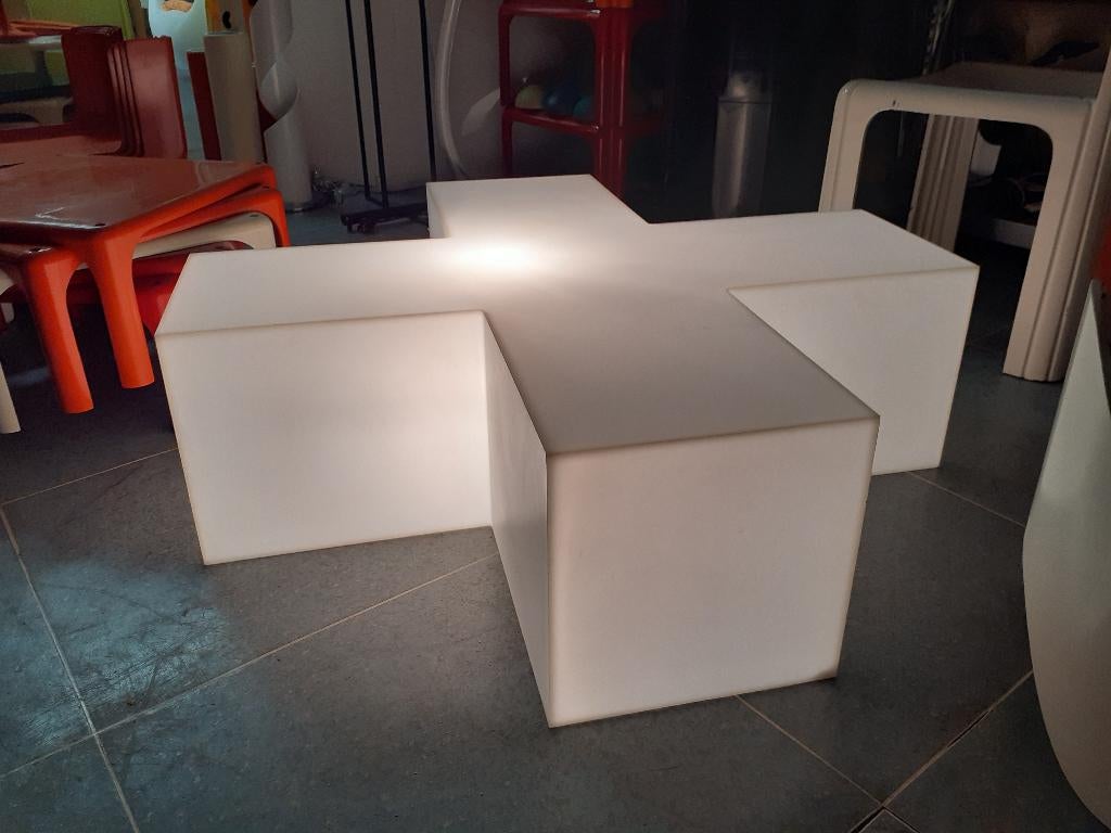 lamp tafel Dutch design jaren 90 retro wit plexi space age, Ophalen, Gebruikt, Overige stijlen, ?