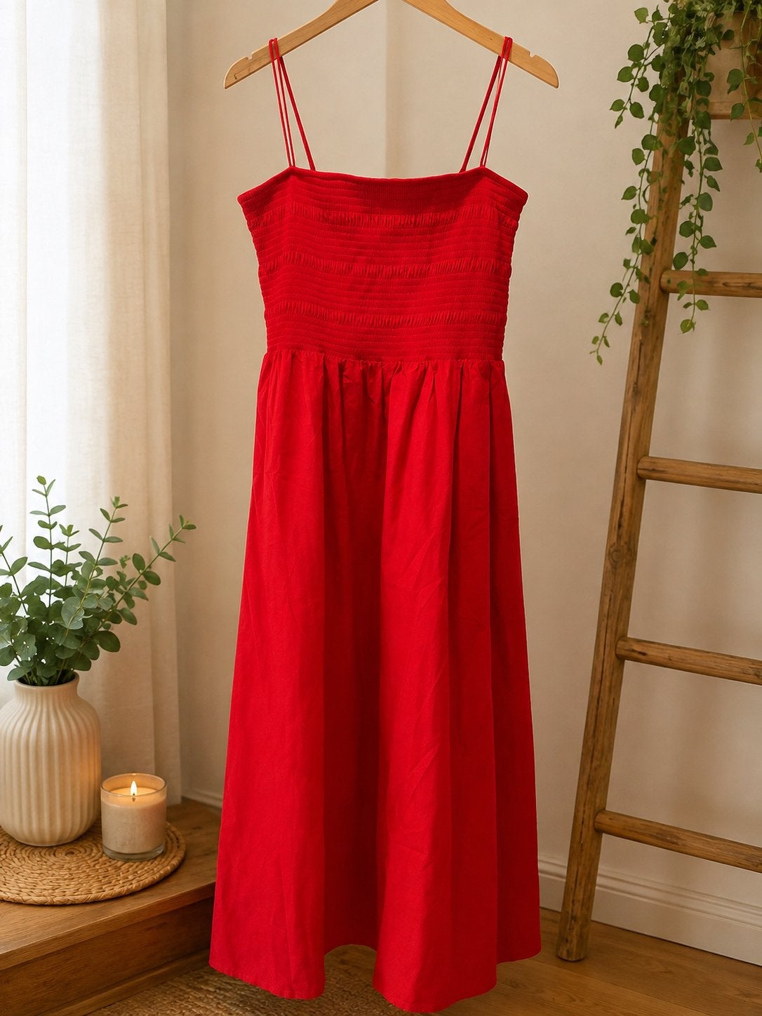 COS rode maxi jurk met smock detail - Maat M/L, Maat 38/40 (M), Ophalen of Verzenden, Zo goed als nieuw, Rood