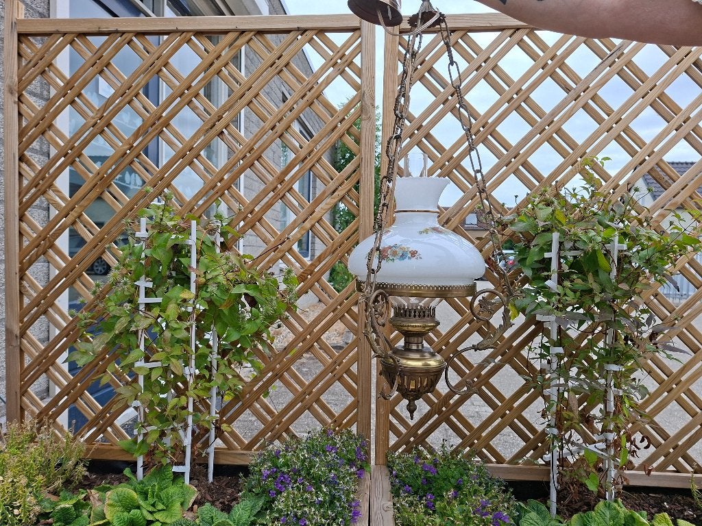 schitterende antieke messing hanglamp met melkglas, Ophalen of Verzenden